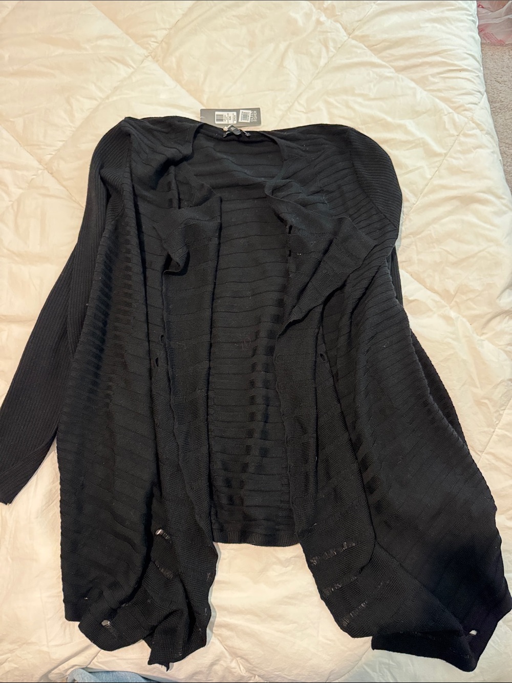 Eileen Fisher Black Open-Front Ribbed Cardigan